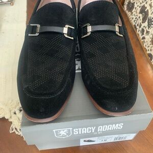 Stacy Adams Black Suede Bit Loafers with Brown Sole Trim